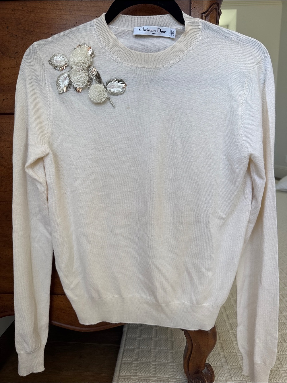 Dior Cream Beaded Floral Crewneck Sweater